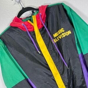 MTV‎ Color Block Windbreaker 90s Retro Music Television Jacket Small